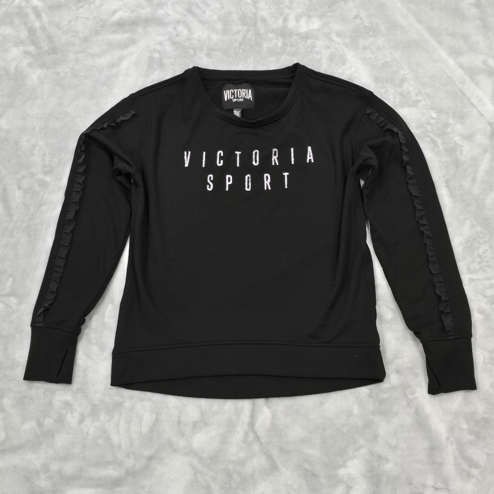 Victoria Secret Sport Ruffle Long Sleeve Black Pullover Sweater Women's XS